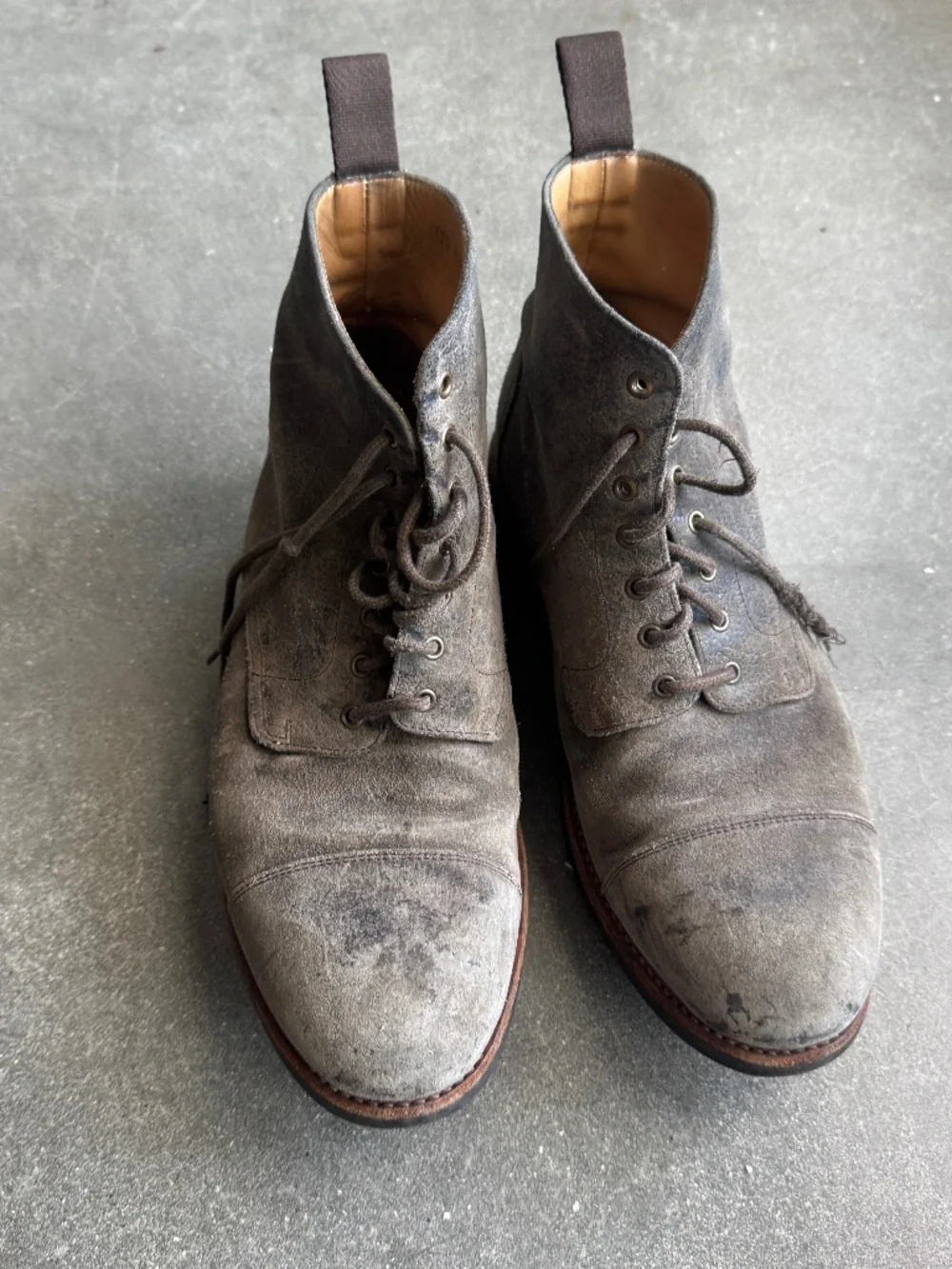 Gray Suede Taft Boots, Size 8 — as-is, broken lace